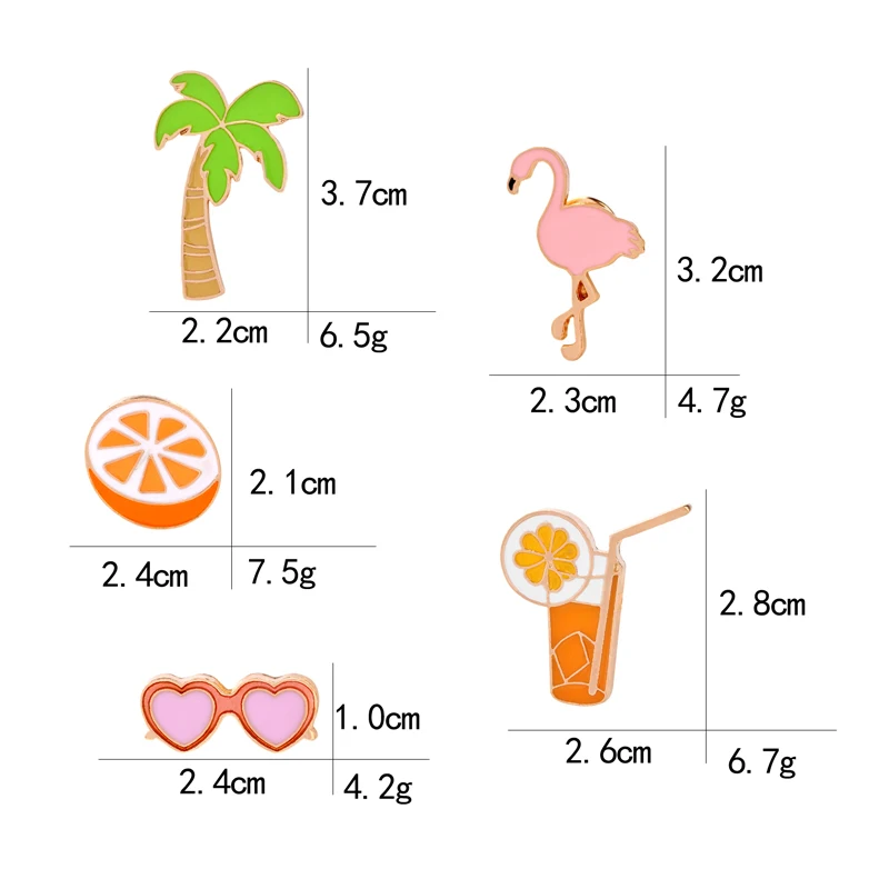 Enamel Pins Orange Juice Coconut Tree Flamingo Animal Brooches For Women Pins Jewelry K-POP Badges Backpack  Accessories