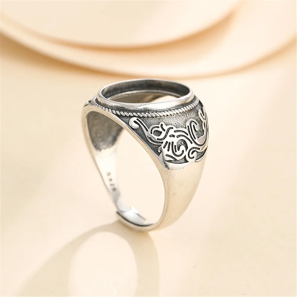 Men's Ring Setting for 12x16mm Oval Cabochons Ring Blank Thai Sterling Silver Adjustable Band Ring Base SR0036