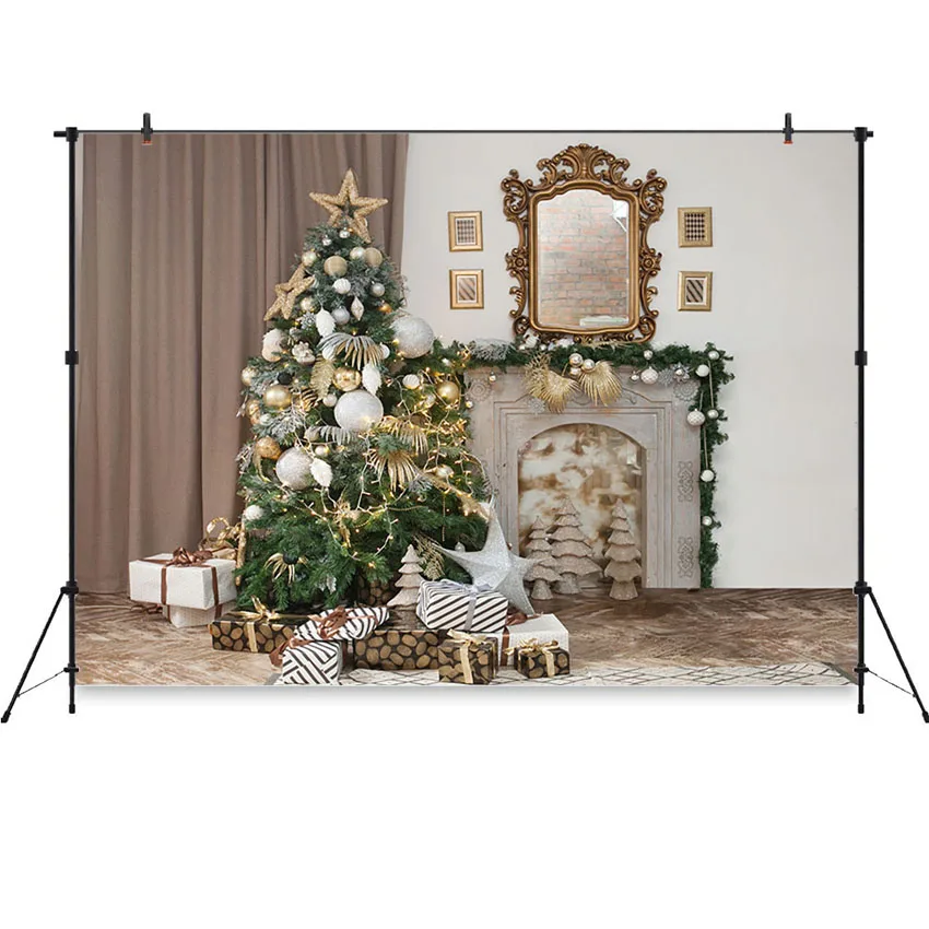 

Mocsicka Christmas Backdrop Indoor Fireplace Photographic Background Christmas Tree Customized Photographic Backdrops