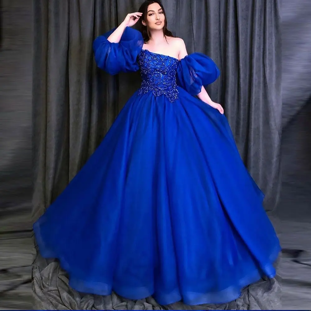 Vestido de fiesta de una línea azul, Mangas desmontables, vestido de noche largo y elegante, estilo de Arabia Saudita, Gala hecha A medida, novedad de 2024