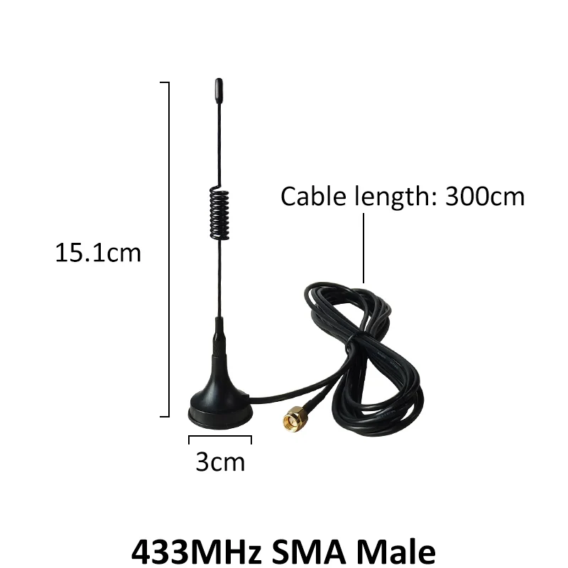 Antena 433 Mhz 433 MHz 2 piezas 5dbi antena GSM SMA conector macho con base magnética IOT Ham amplificador de señal de Radio repetidor inalámbrico