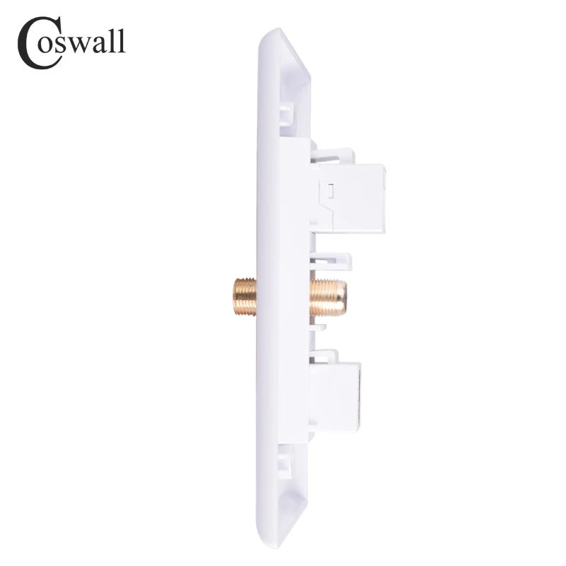 Coswall PC Panel Wall Outlet Coaxial Satellite TV F Head & CAT6 RJ45 Internet Jack + Female to Female HDMI-compatible 2.0