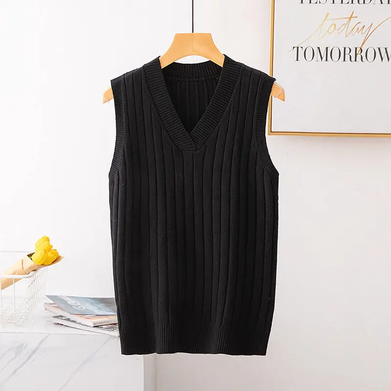 Long Knitted Sweater Vest Women Loose Casual V-neck Sleeveless Suspender Sweaters Female 2023 Spring Autumn Korean Version Girl