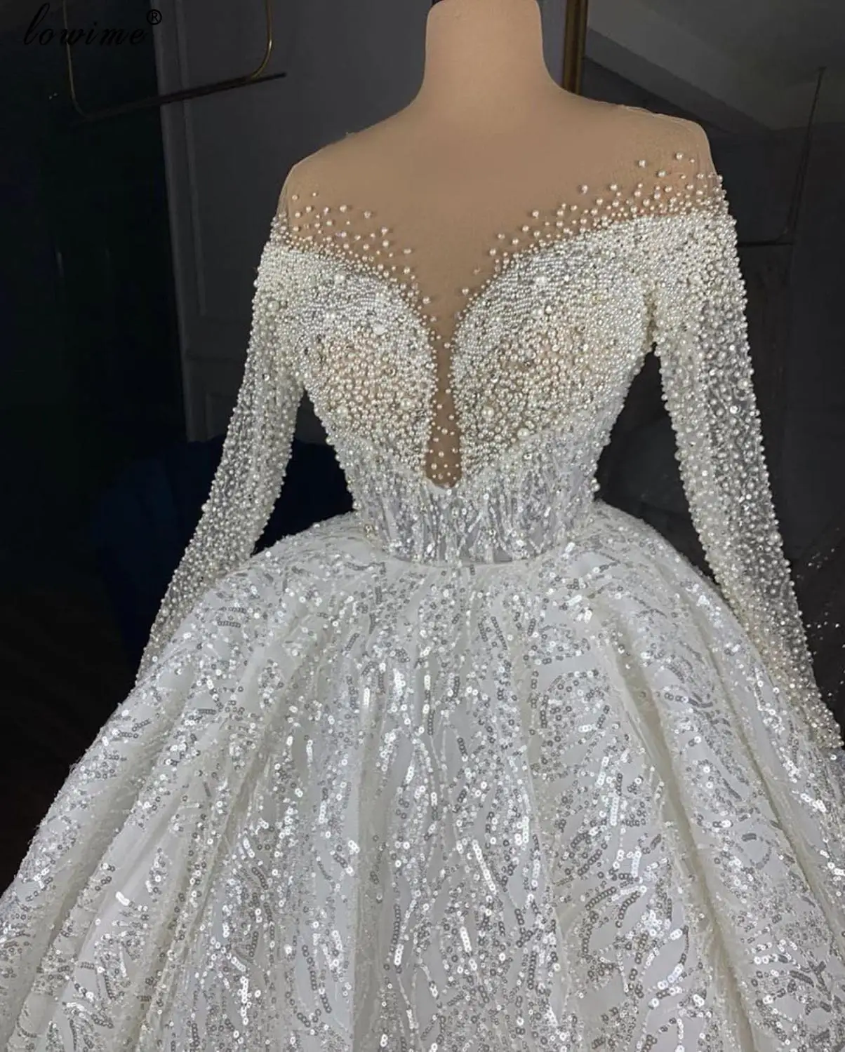 Vestido de noiva luxuoso, de manga comprida, luxuoso, linha a, brilhante, 2020