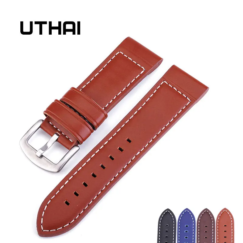 UTHAI P14 18 20 22 24mm Genuine Leather Straps Fashion soft watch belt Black/Brown/Blue/lightbrown Watchband Bracelet + Tool