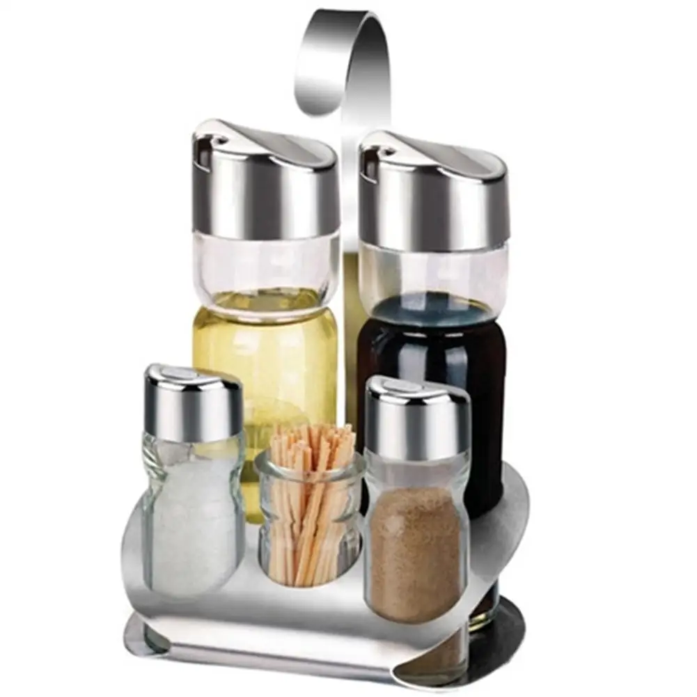 Castor Stainless Steel Salt Pepper Shaker Set Odor-Free Spice With Stand Condiment Box Cooking Seasoning Bottle Kitchen Tools