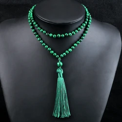 108Mala Natural Malachite Beads Necklace For Women Men Blue Pine Stone Black Onyx Prayer Tassel Necklace Meditation Yoga Jewelry