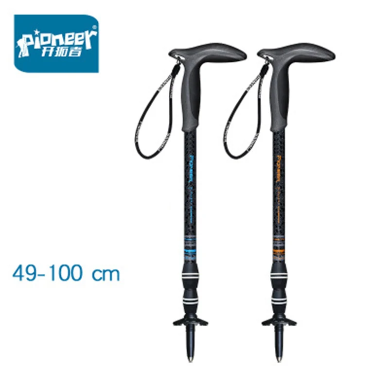 PIONEER 1PC T-handle Camping Trekking Poles Lightweight Carbon Fiber Telescopic with Quick Lock Adjustable Length 49cm-100cm