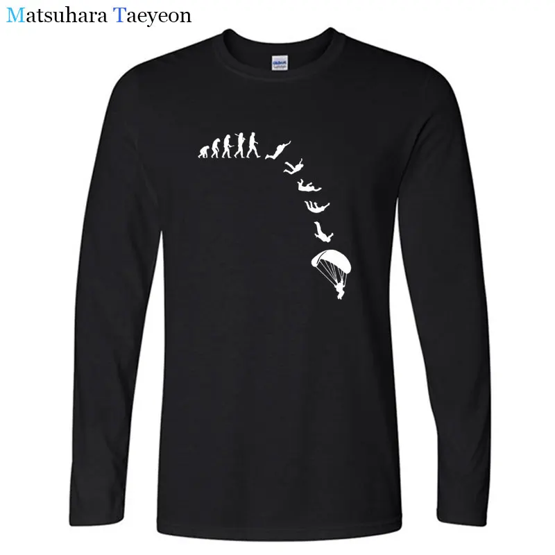 Go Skydiving Evolution New Fashion Men T-shirt Brand Clothing Casual Funny Print Streetwear Long Sleeve T Shirt