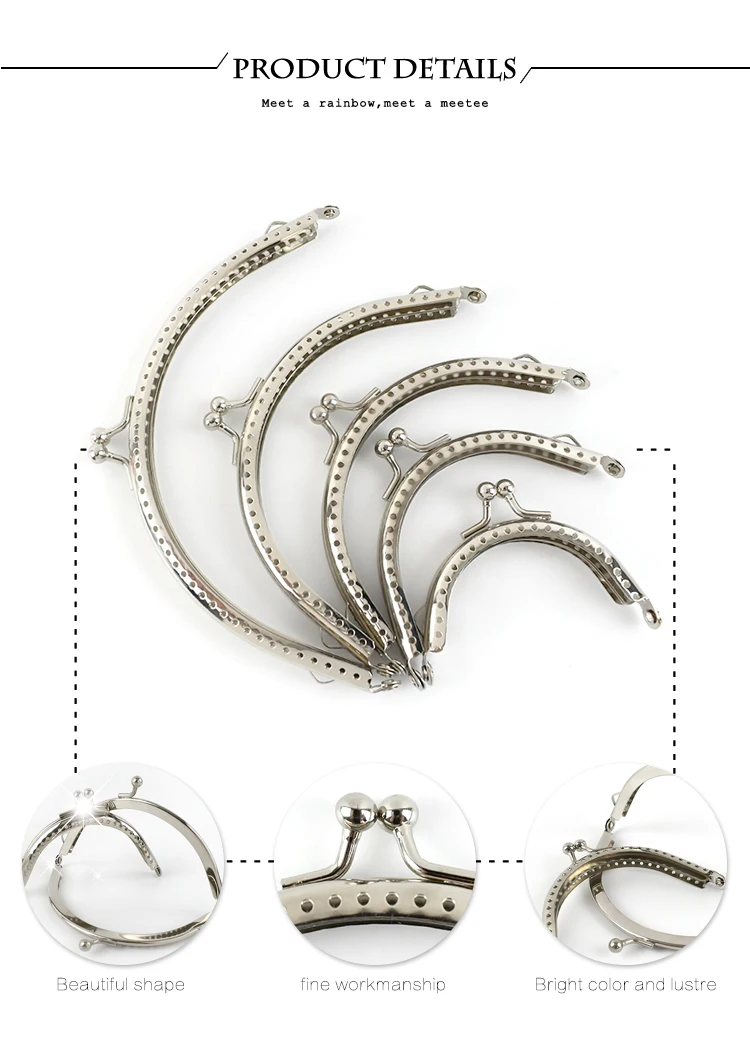 10Pcs 6.5-15.5cm Silver Handbag Handle Metal Frame Kiss Clasp Purse Replace Handles Wallet Brackets DIY Bags Part Accessories