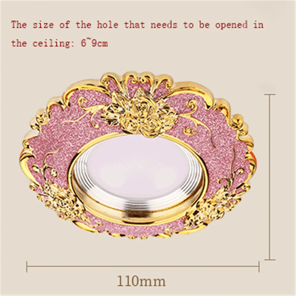 European Pink Resin Golden Lace Led Ceiling Lamp 5W 7W Indoor Home Decor Living Room Aisle Girls Recessed Spotlights 110V 220V