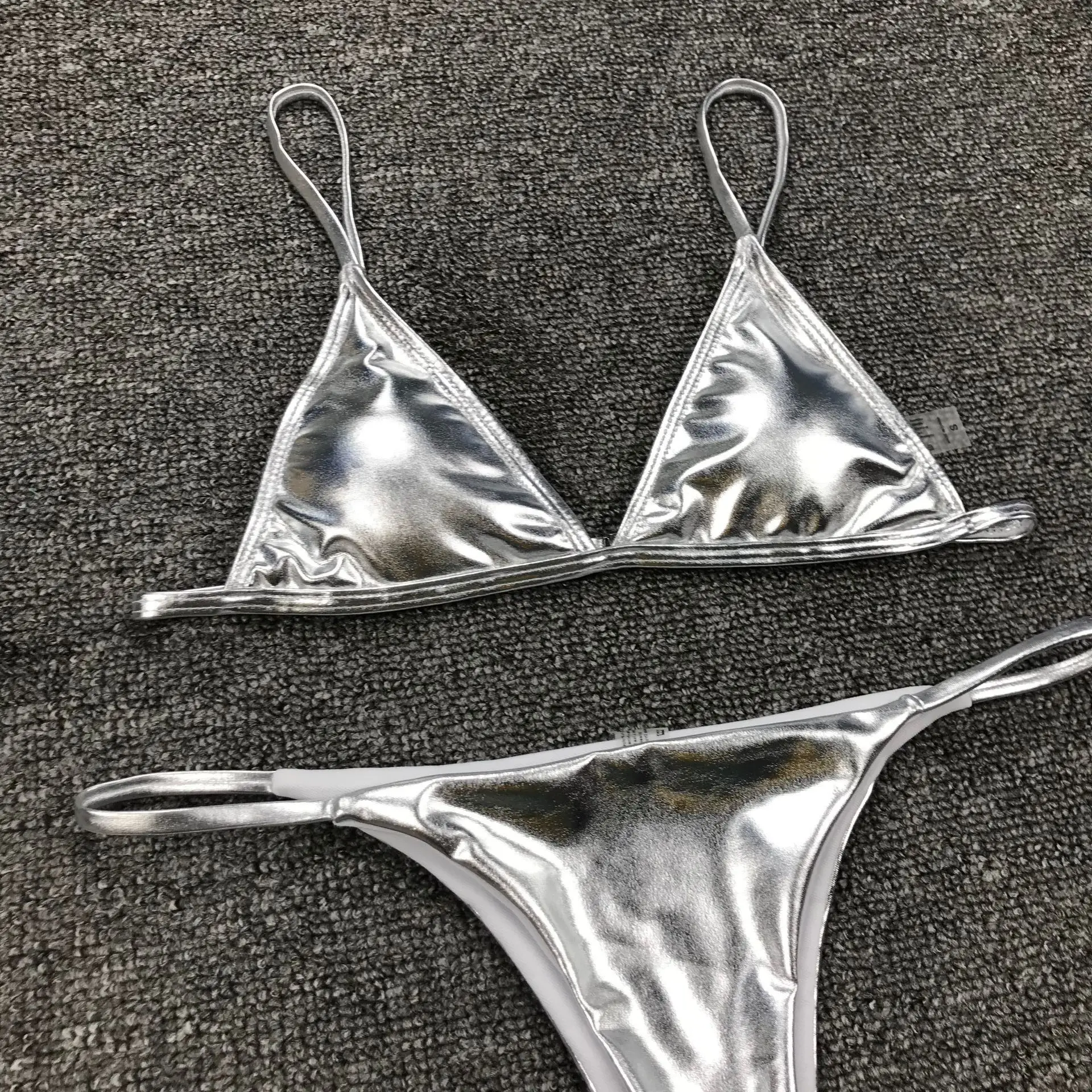 New Sexy Thong Bikini Set Pure Silver Gold Sequinis Biquini Women Swimwear Push Up Padded Ladies Bathing Suit Beach Wear