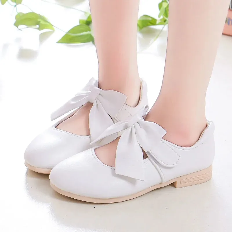 Spring Children\'s Bowknot Wedding Party Princess Shoes Big Kids Girls White Dress Single Shoes 5 6 7 8 9 11 10 12 Years old New