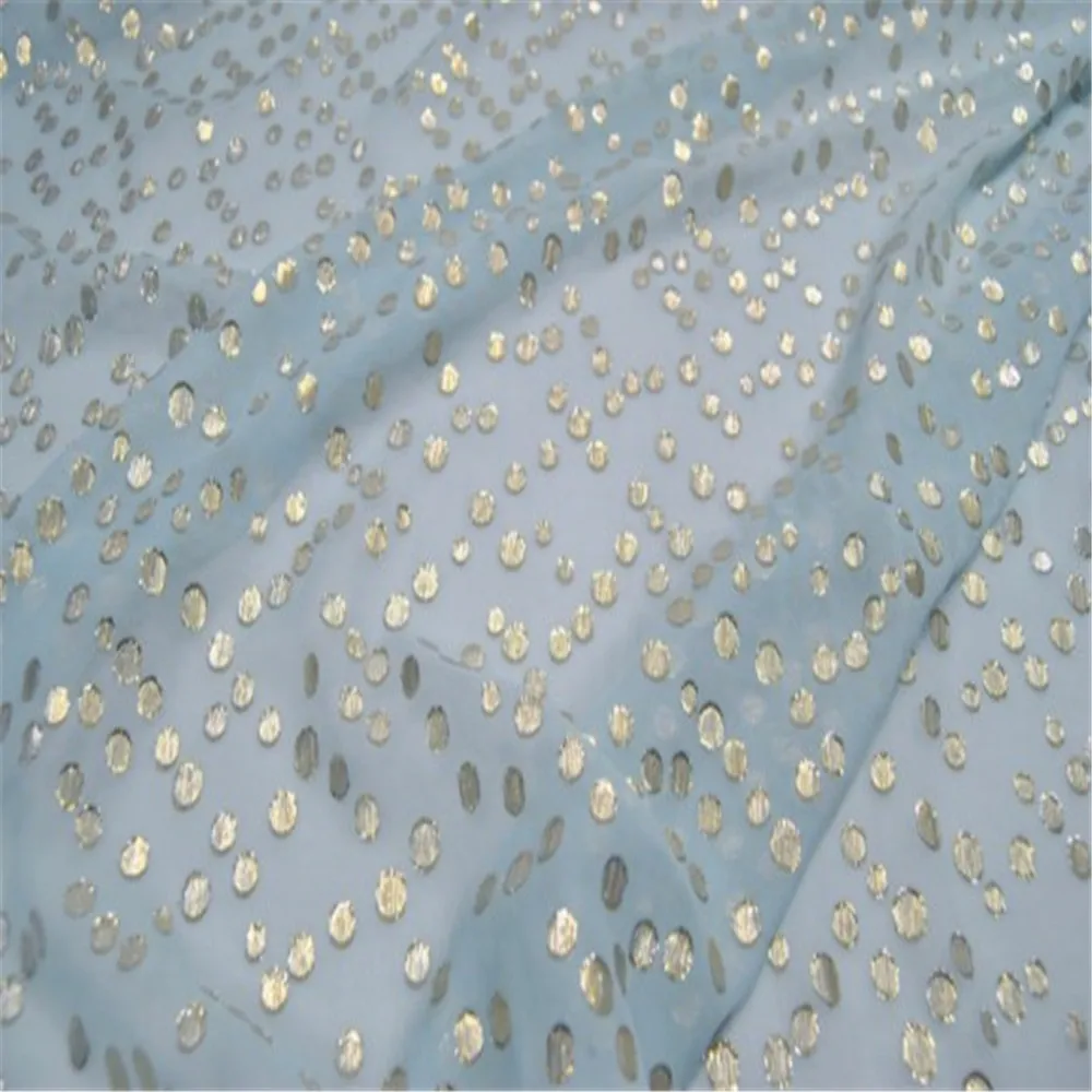 

Classical Shiny Silk Lurex with Dot Jacquard Metallic Fabric in Light Blue Color for Lady Charming Dress Clothing