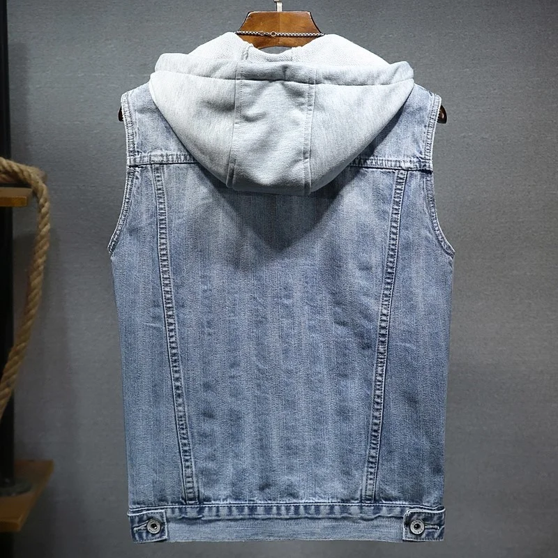 

Hip Fashion Hop Mens Hoody Denim Vest Slim Fit Multi Pockets Sleeveless Waistcoat Tops Vintage Casual Jean Chaqueta Hombre Vests