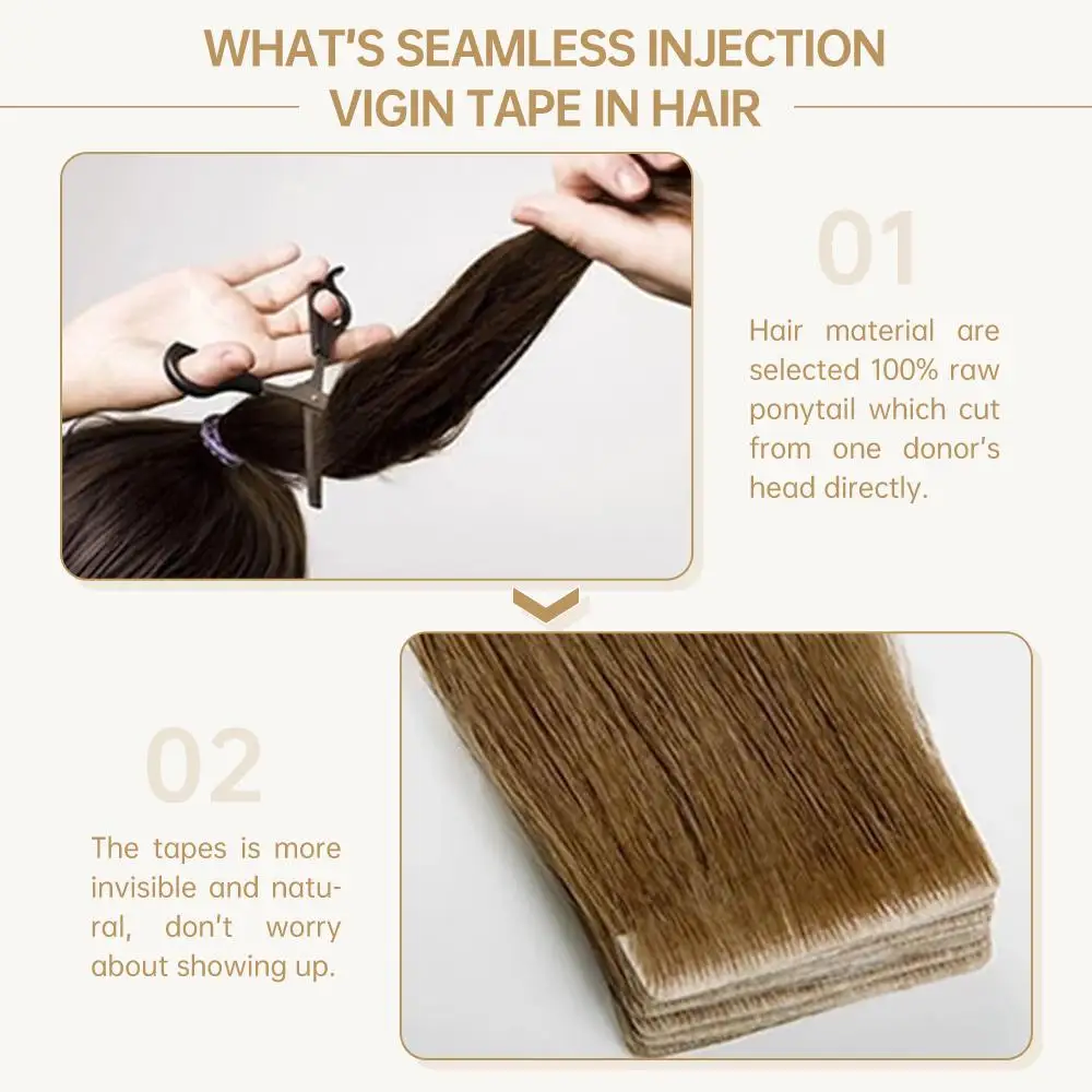 Full Shine Injection Virgin Human Hair Extensions PU Skin Weft Hand Tied Tape In Blonde Color Virgin Invisible Seamless 2021