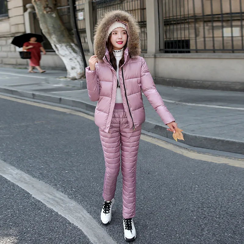 Winter Clothes New Warm Fashion Long-Sleeved High-Waist Trousers Two-Piece Cotton-Padded Cotton clothes Coat Ensemble Femme