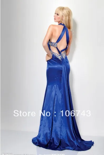 2019 nuovi abiti di design Formales royal blue sexy backless elegante crystal girl party prom gown Celebrity abiti da damigella d'onore