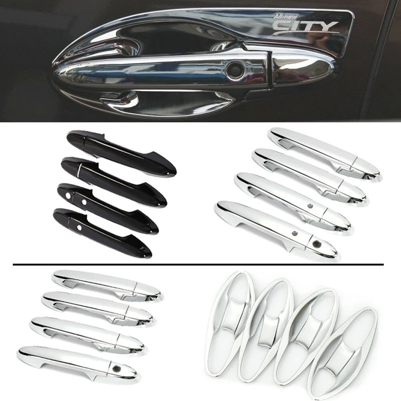 

For Honda City 2014-2020 Car Exterior Door Handles Cover Protection Catch Cap Sticker Silver Carbon Fiber Style