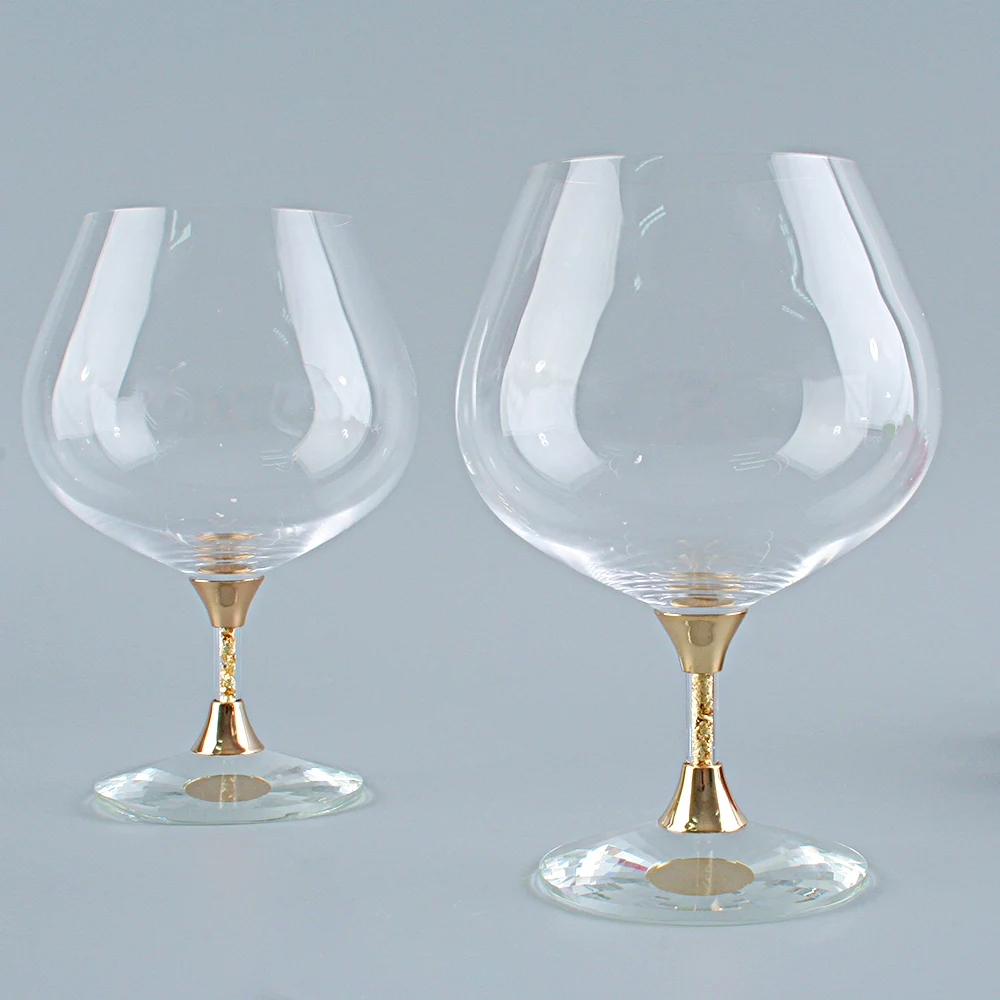 Set of 2 Cocktail Drinking Cups Crystal Clear Cognac Snifter Glass Gold Foil Brandy Glasses Set For Men Women