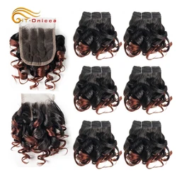 Brazilian Curly Human Hair Bundles Bouncy Curly 230g/pack 100% Human Hair Weaving Short Bundles With Closure Ombre Hair Bundles