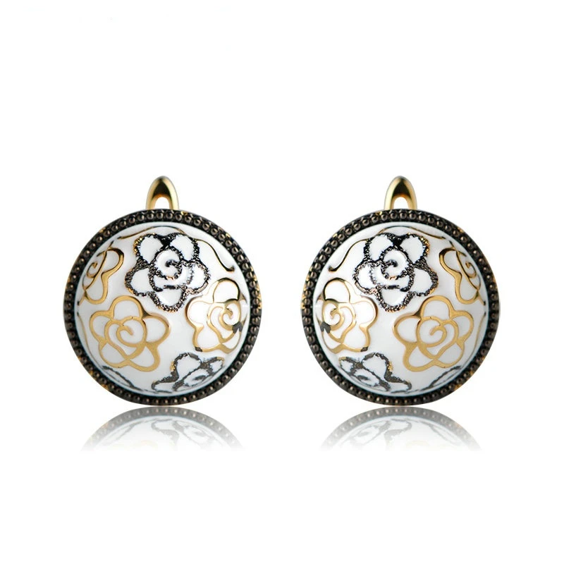 

OI Fashion Dubai Style Flower Shape Enamel Round Earrings Gold Color Small Copper Stud Earrings For Women Party Bijuterias