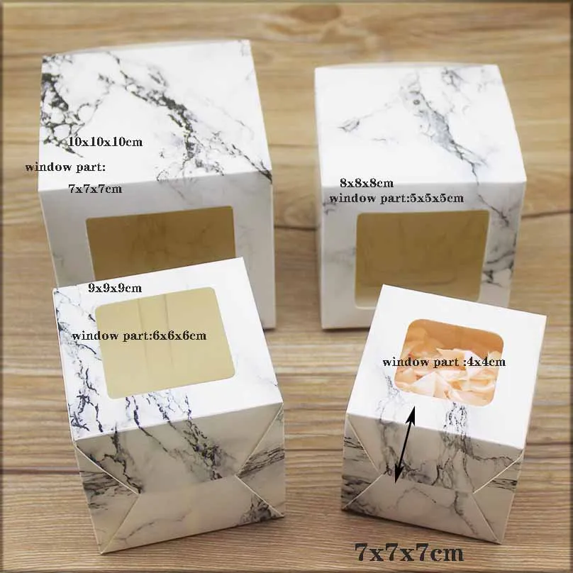 10pcs Square shape gifts box with window Marbling style gifts package boxes cake cookies Wedding home party suppiles package