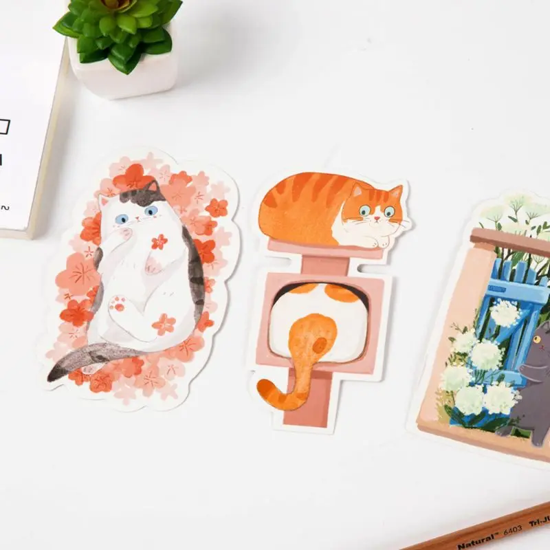 

Postcard Hand-Painted Cat Shape Cat Backyard Cute Hand-Painted Graffiti Style Small Fresh Cute Animal Shaped Card