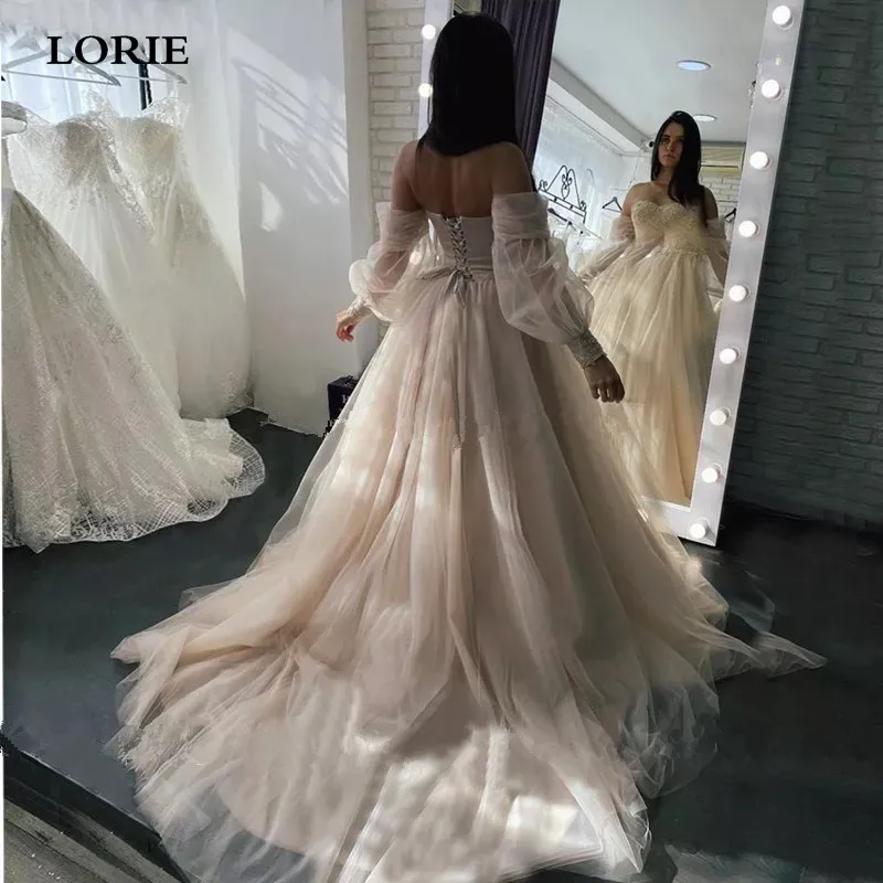 LORIE Gaun Pengantin Boho 2021 Gaun Pengantin Elegan Putri Lengan Lebar A-Line Renda Applique Sweetheart Gaun Pengantin