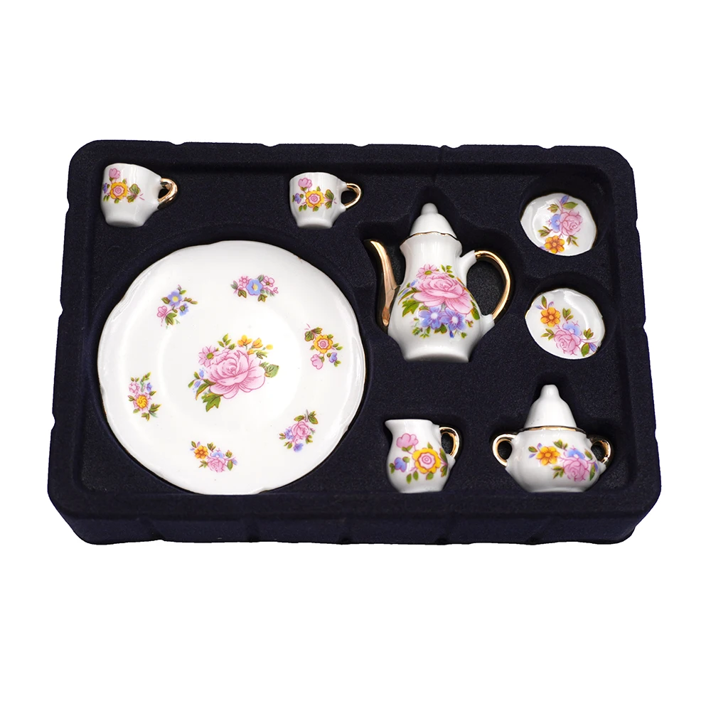 1/6 1/12 Dollhouse Miniature Accessories Mini Ceramics Tea Set Simulation Teapot Plate Cup Model for Doll House Decoration