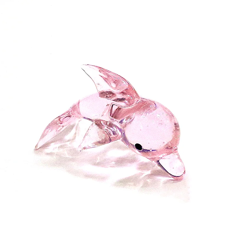 Miniature Pink Glass Dolphin Figurines Home Desktop Kawaii Decor Collection Cute Vivid Sea Animal Craft Ornaments Gifts For Kids