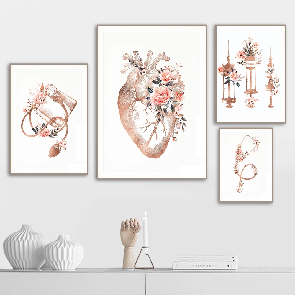 

Heart Stethoscope Syringe Flower Medical Poster and Print Cardiologist Office Wall Art Picture Canvas Painting Decor Doctor Gift