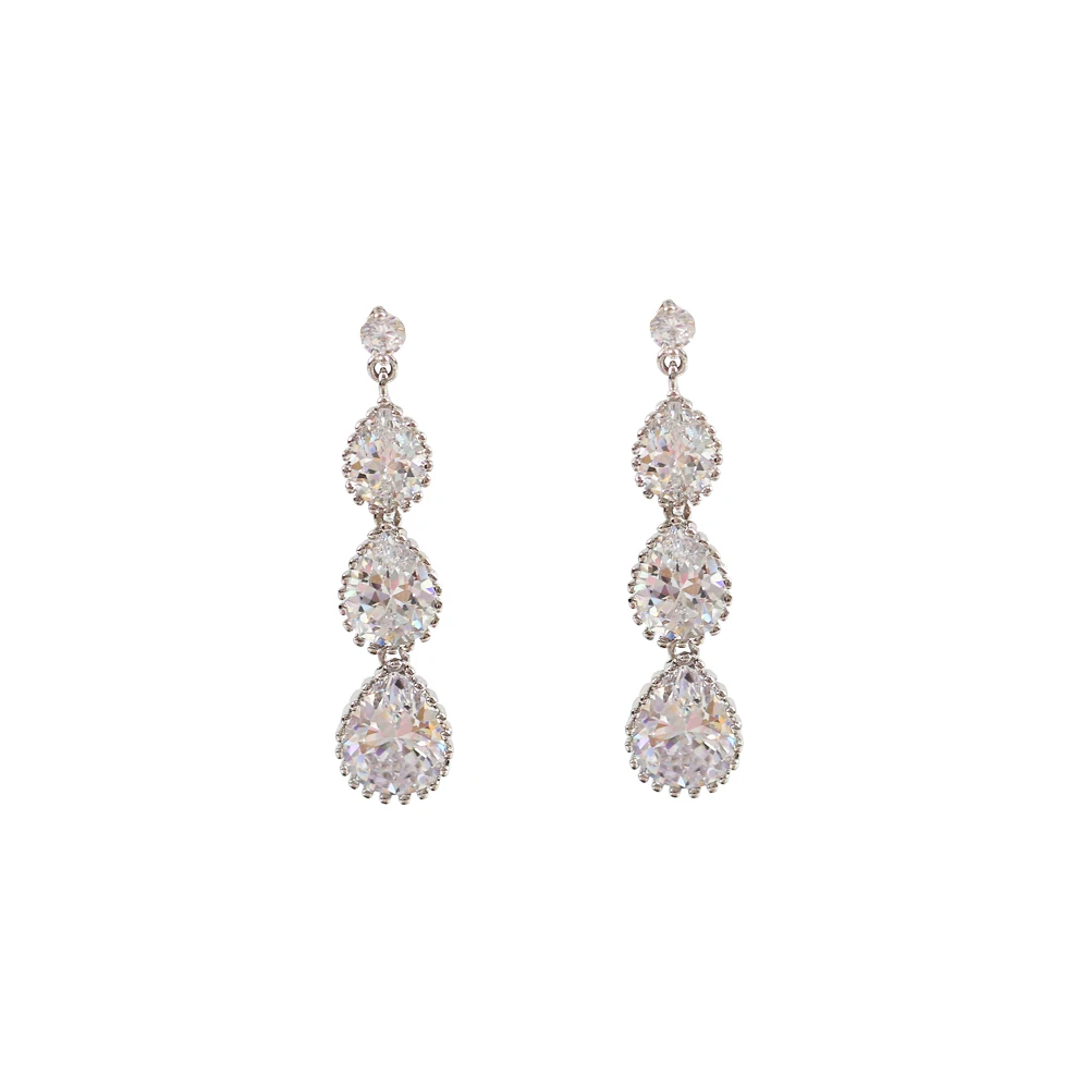 LANFLORA fashion water drop zircon women earrings for birthday gift copper alloy cheap factory shop earrings wholesale price