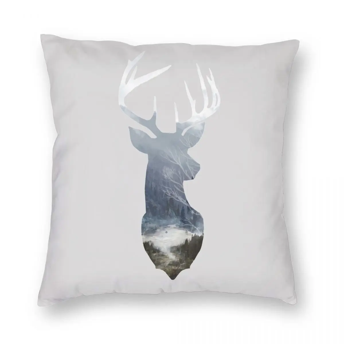 

Deer Silhouette In Misty Forest Wild River Square Pillowcase Polyester Linen Velvet Decorative Pillow Case Home Cushion Cover