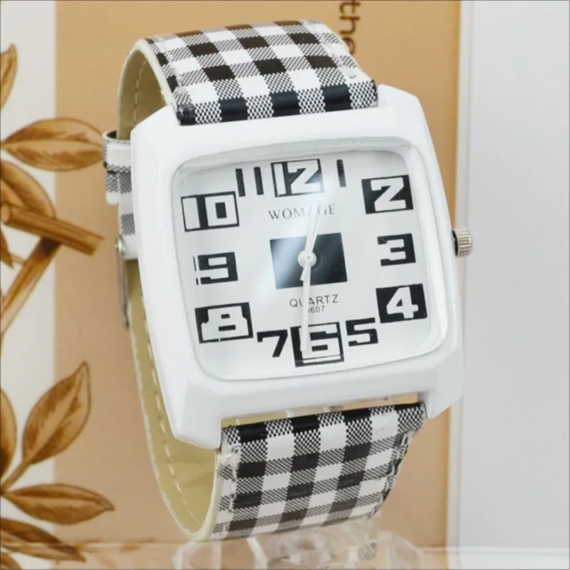 Womage Womens Watches 패션 여성 스퀘어 시계 가죽 밴드 Quartz Wratch 캐주얼 여성 시계 학생 시계 Best Gift