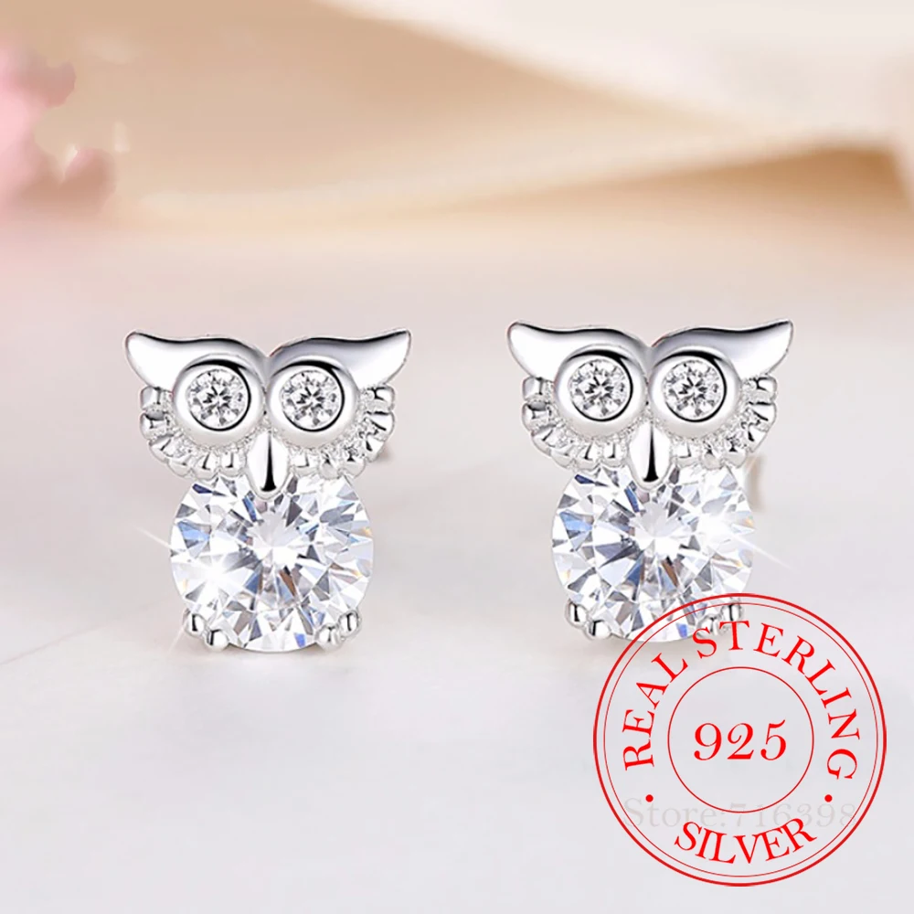 100% 925 srebro Piercing kryształ sowa kolczyki dla kobiet 2023 dziewcząt wesele prezent Femme biżuteria pendientes