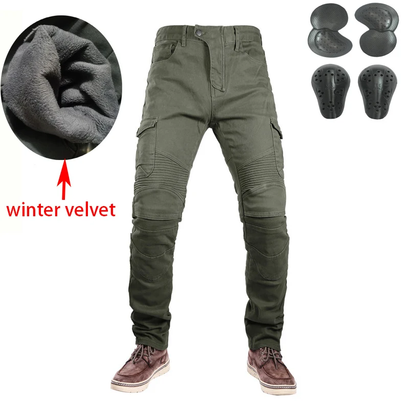 Motorcycle Winter Riding Jeans Men\'s Winter Warm Thick Pants Double Layer Fleece Tactical Cotton Long Trousers Men Pants Trouser