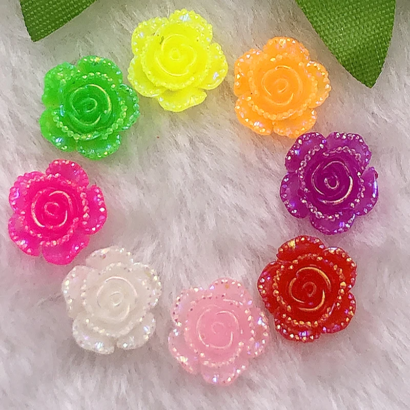 DIY 30pcs Mix AB14mm  Resin 3d Flower Flatback Rhinestone Wedding Buttons Crafts