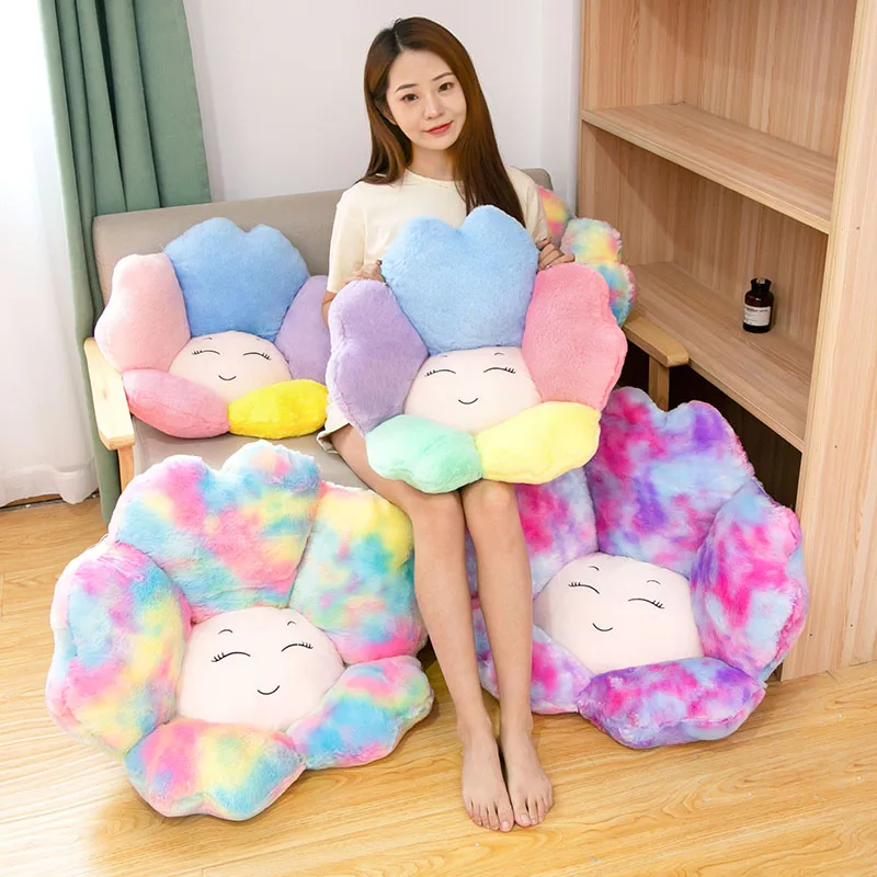 Kawaii Sun Flower Pillow Animal Seat Cushion Stuffed Flower Plush Sofa Indoor Floor Home Chair Decor Winter Children Gift