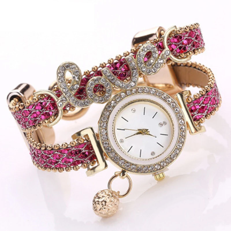 Vintage Watch Women Bracelet Watches Ladies Love Leather Strap Rhinestone Quartz Wrist Watch Quartz Watches Women\'s Watch