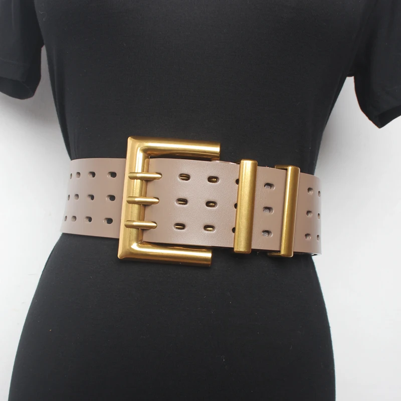 Women's runway fashion genuine leather gold buckle Cummerbunds female Dress Corsets Waistband Belts decoration wide belt R1520