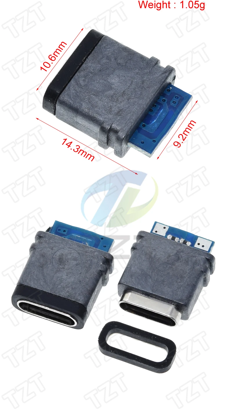 TZT 5/10 Stück USB 3.1 Wasserdichter Typ-C-Stecker 16PIN 5A Buchse Doppelter 5,1K-Widerstand Unterstützt Laden und Entladen – Detail 2