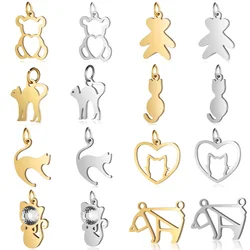 10pcs/lot Lovely Cat Kitty DIY Charms Wholesale Stainless Steel Heart Bear Pendant  Wolf Connectors Charm For Jewelry Making