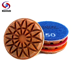 RIJILEI 4PCS 3 Inch Diamond Polishing Pads Hybrid Copper Bond Wet Concrete Floor Plishing Pad for Granite Marble Grinding Discs