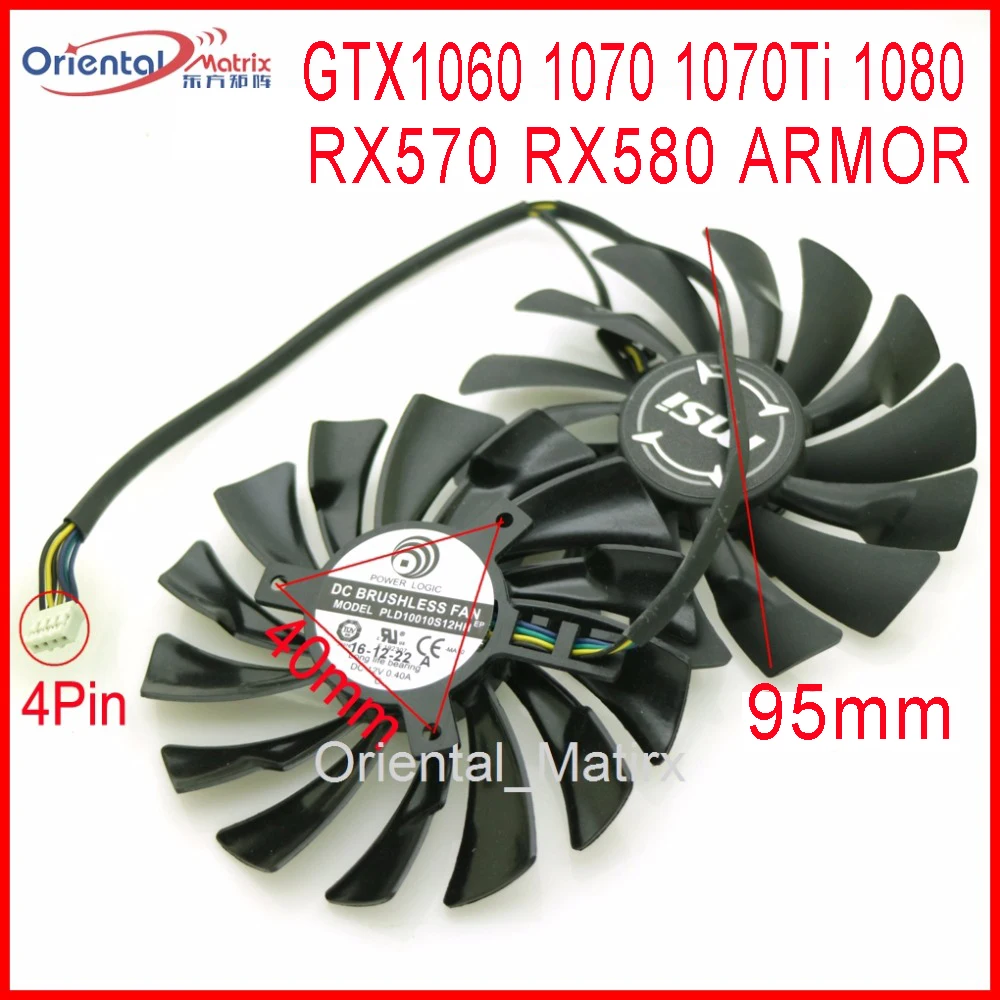 Free Shipping 2pcs/lot PLD10010S12HH DC12V 0.40A 95mm 4Pin For MSI GTX1060 1070 1070Ti 1080 RX570 RX580 ARMOR Graphics Card Fan