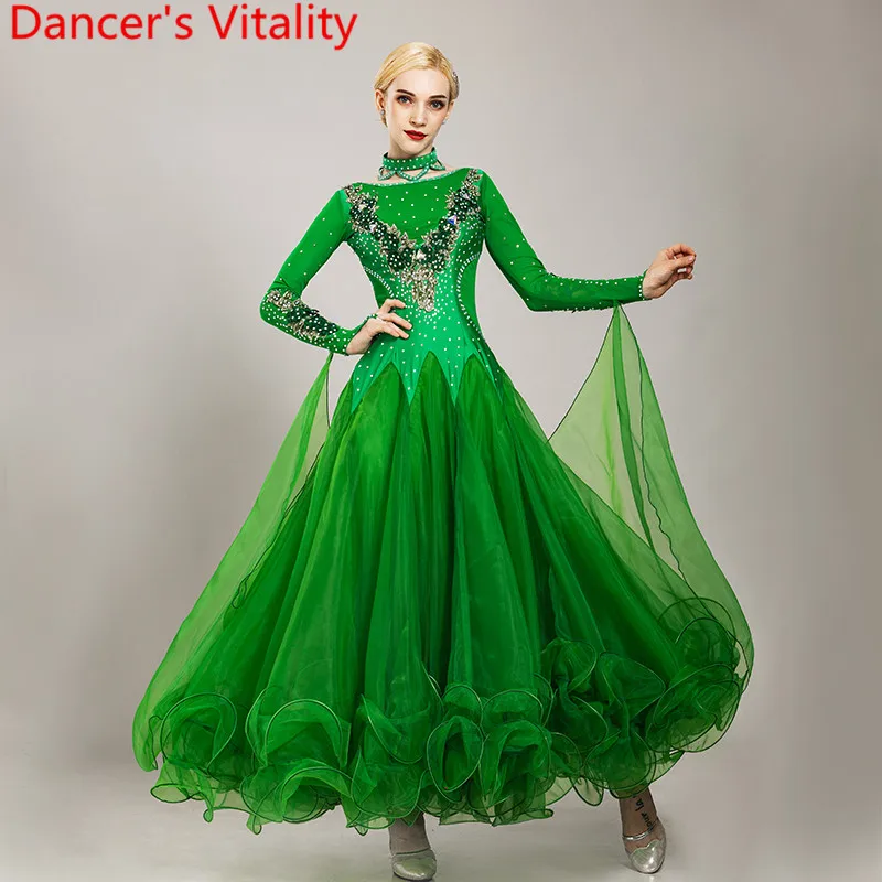 New Modern Dance Performance Costume Diamond Embroidered Diamond Big Hem Dress Ballroom Waltz Jazz Dancing Racing Stage Outfits