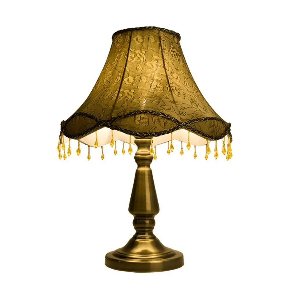 

European Bronze Bedroom Bedsides Table Lights Fabric Beads hanging Living Room Table Lamps Study Room Desk Lighting Fixtures