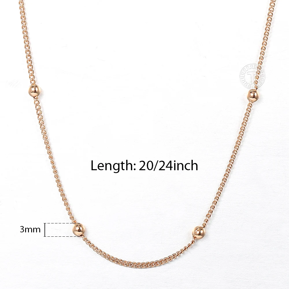 Chic 3mm Bead Smart Necklace for Women Girls Simple 585 Rose Gold Color Round Chains Jewelry Gifts for her CN40