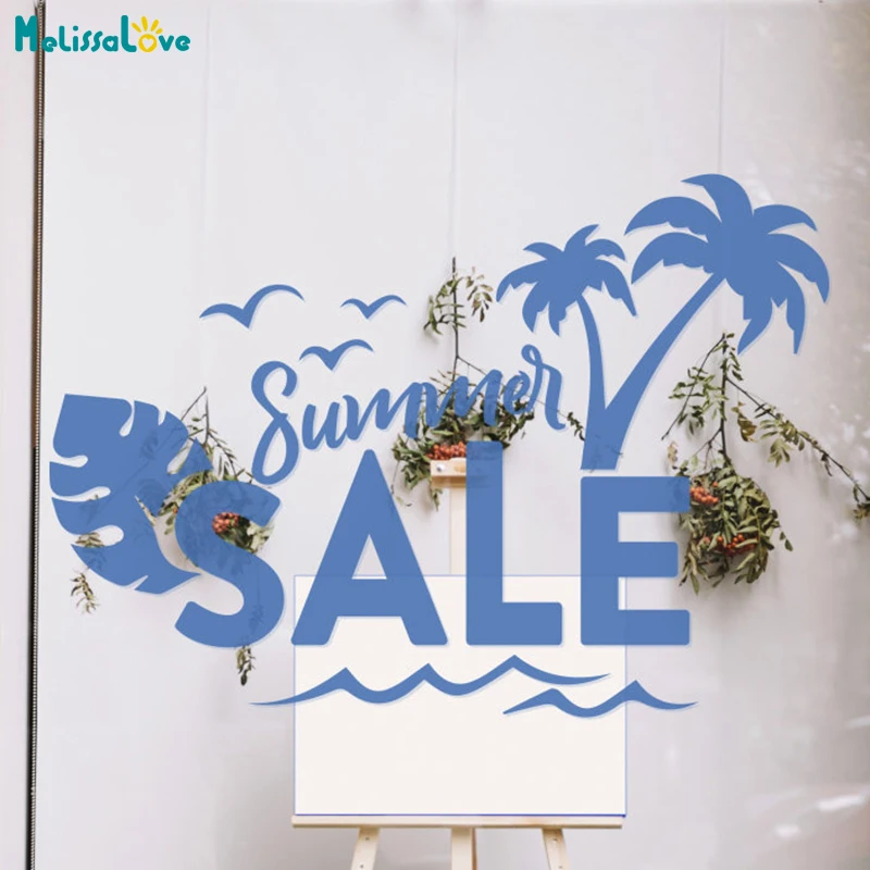 Summer Sales Sun Sale  Window Sticker Custom Color Word Wall Decals Shop Supermarket Discounts Attract Attention YT3579