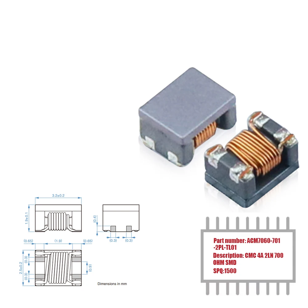 My Group Asia 800PCS ACM9070-701-2PL-TL01 2 Line Common Mode Choke Surface Mount 5A 700OHM SMD CMC  Filters in Stock